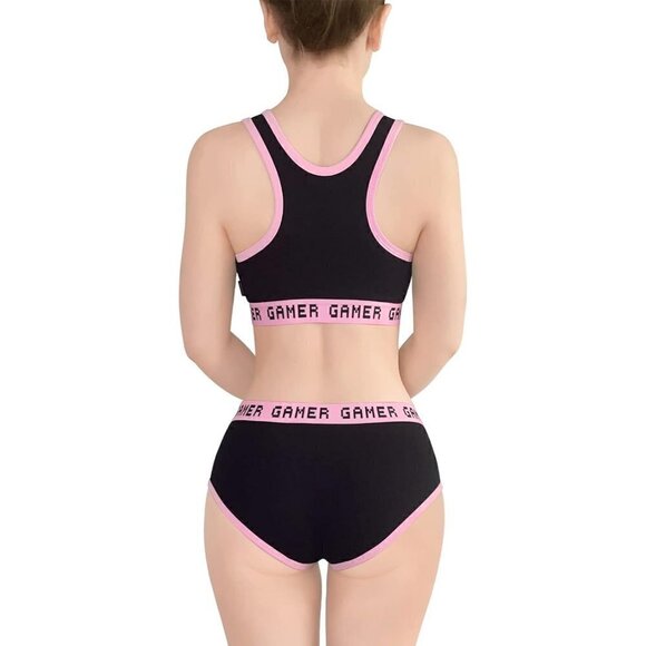 Littleforbig Women Cotton Camisole and Pantie Sport Loungewear Bralette Set Pink - Picture 3 of 7